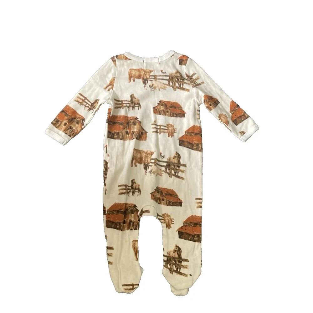 MILKBARN 0-3M One Piece Romper Sleeper Horses Barn Organic Cotton New With Tags